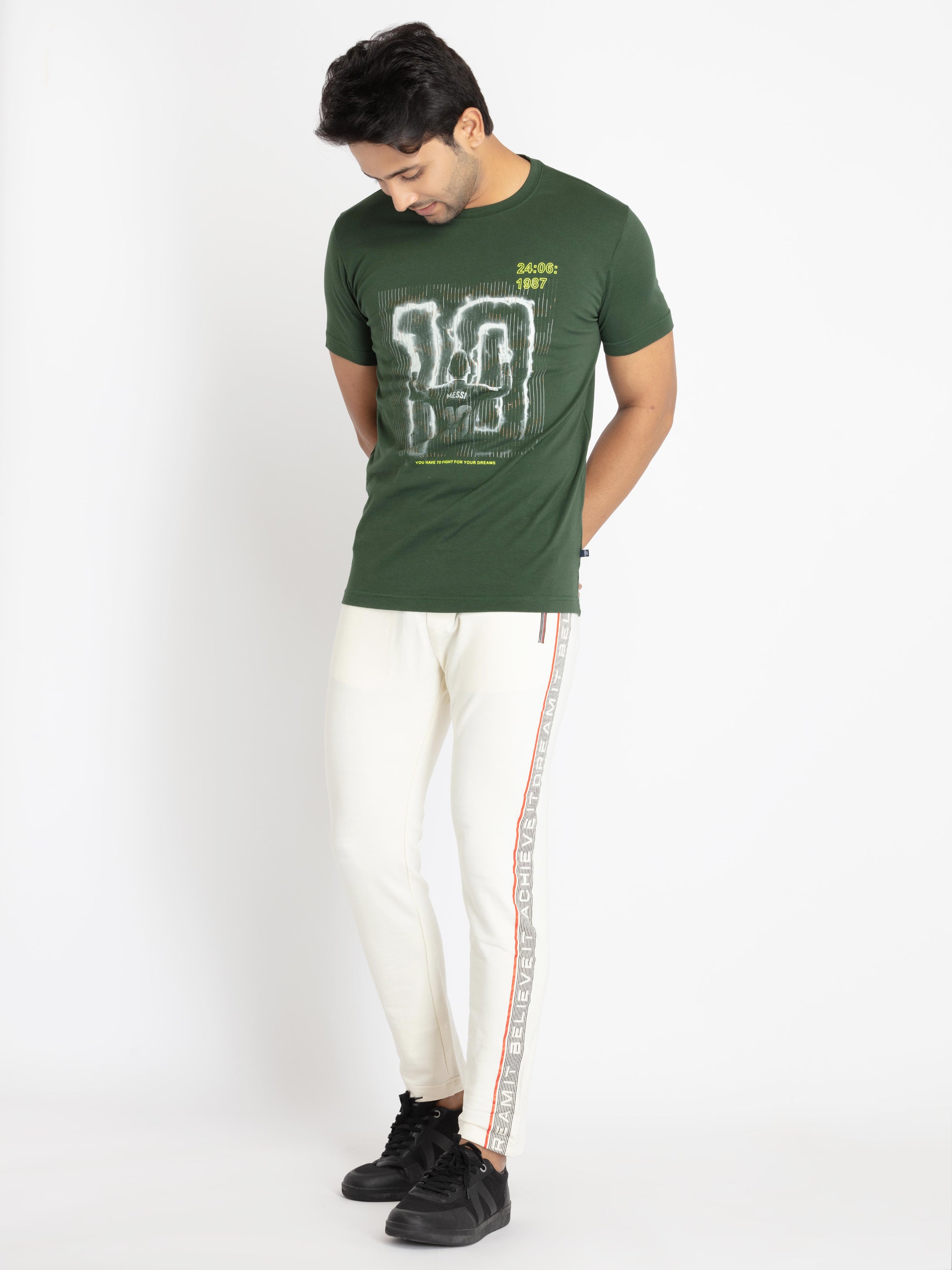 Mens Front Printed Round Neck T-shirt