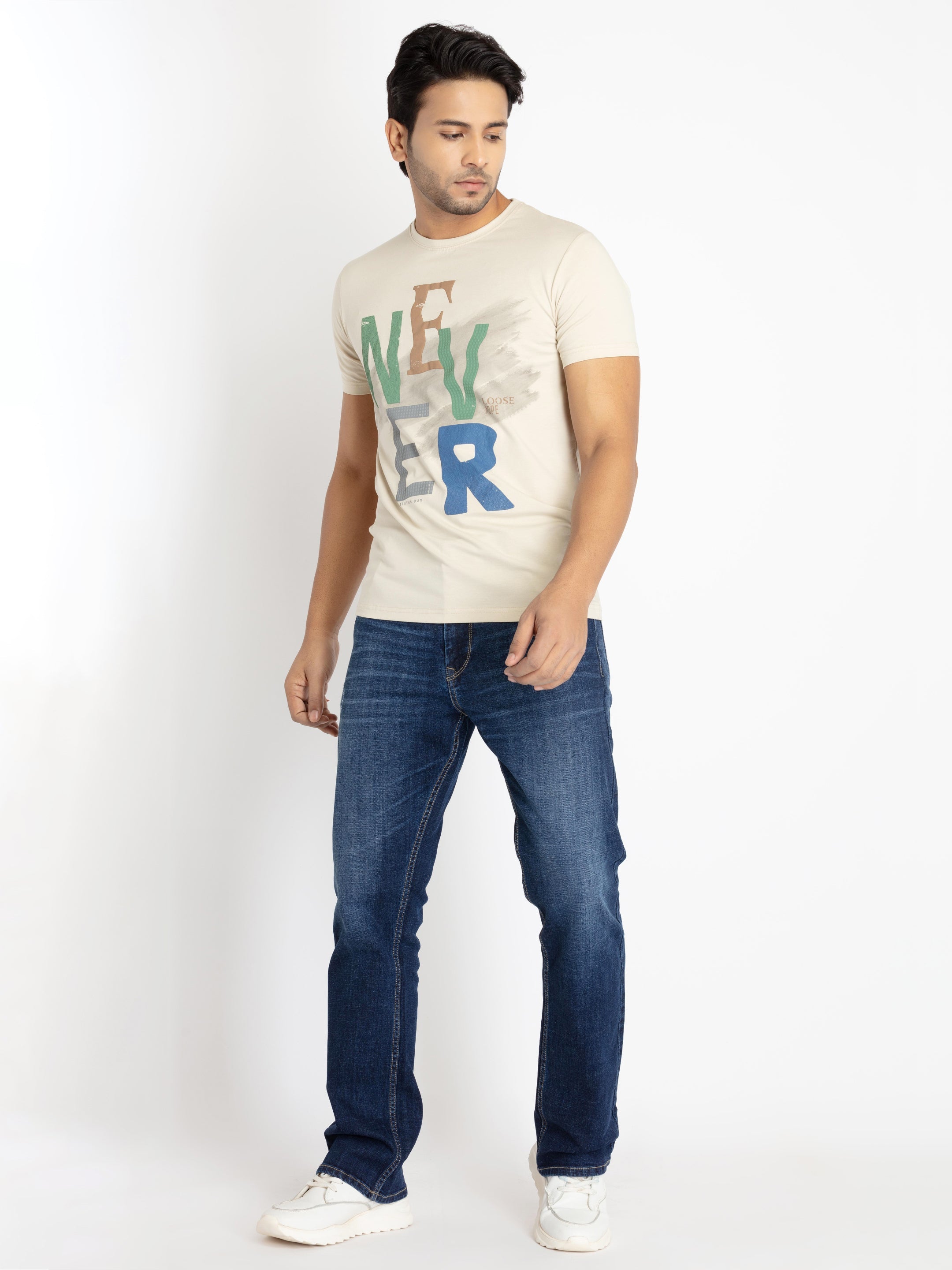 Mens Front Printed Round Neck T-shirt