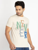 Mens Front Printed Round Neck T-shirt
