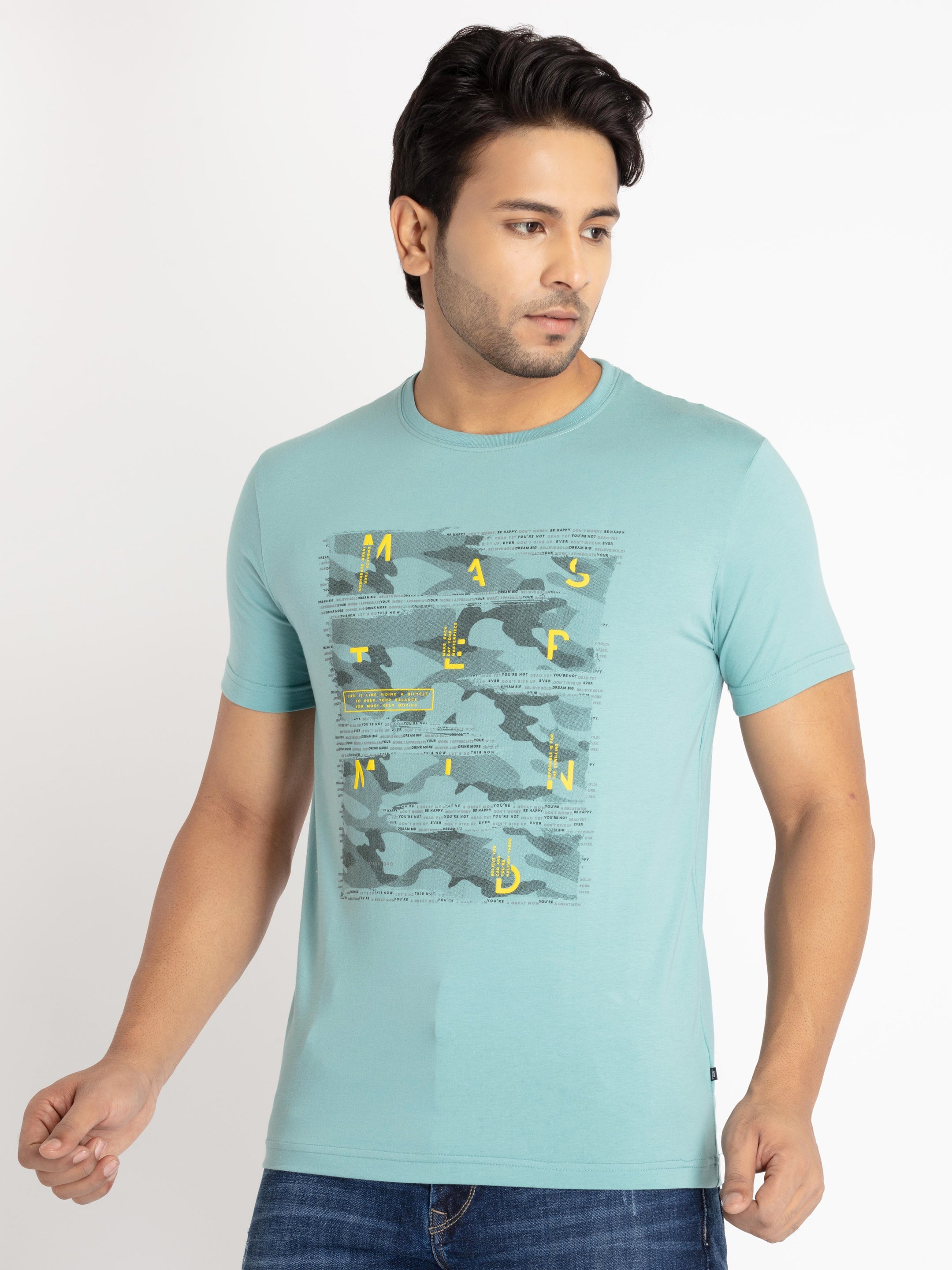 Mens Front Printed Round Neck T-shirt