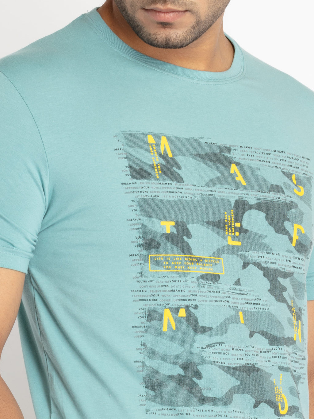 Mens Front Printed Round Neck T-shirt