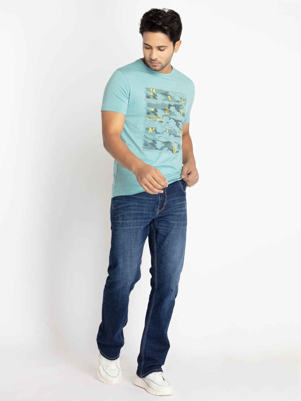 Mens Front Printed Round Neck T-shirt