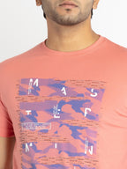 Mens Front Printed Round Neck T-shirt