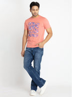 Mens Front Printed Round Neck T-shirt