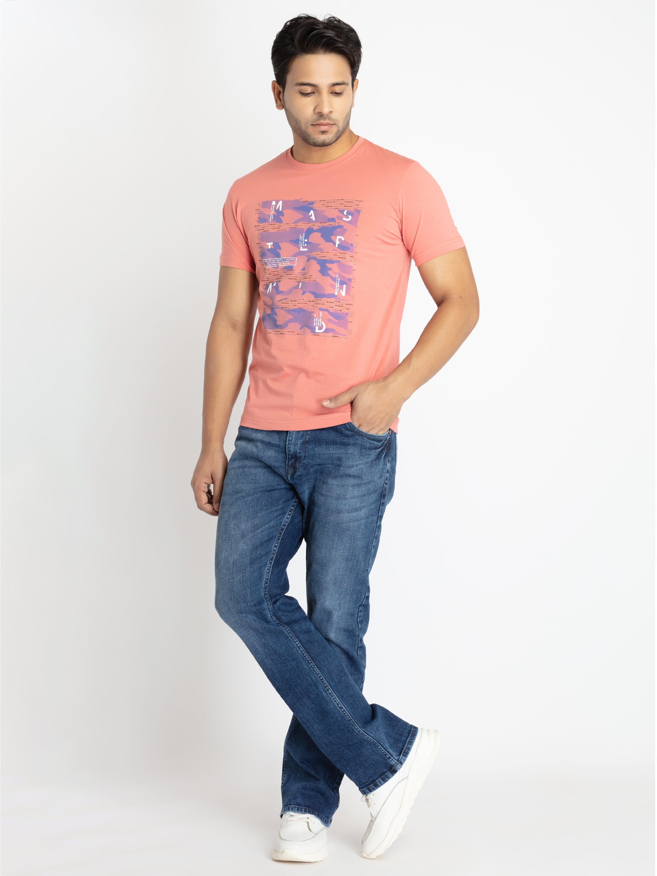 Mens Front Printed Round Neck T-shirt