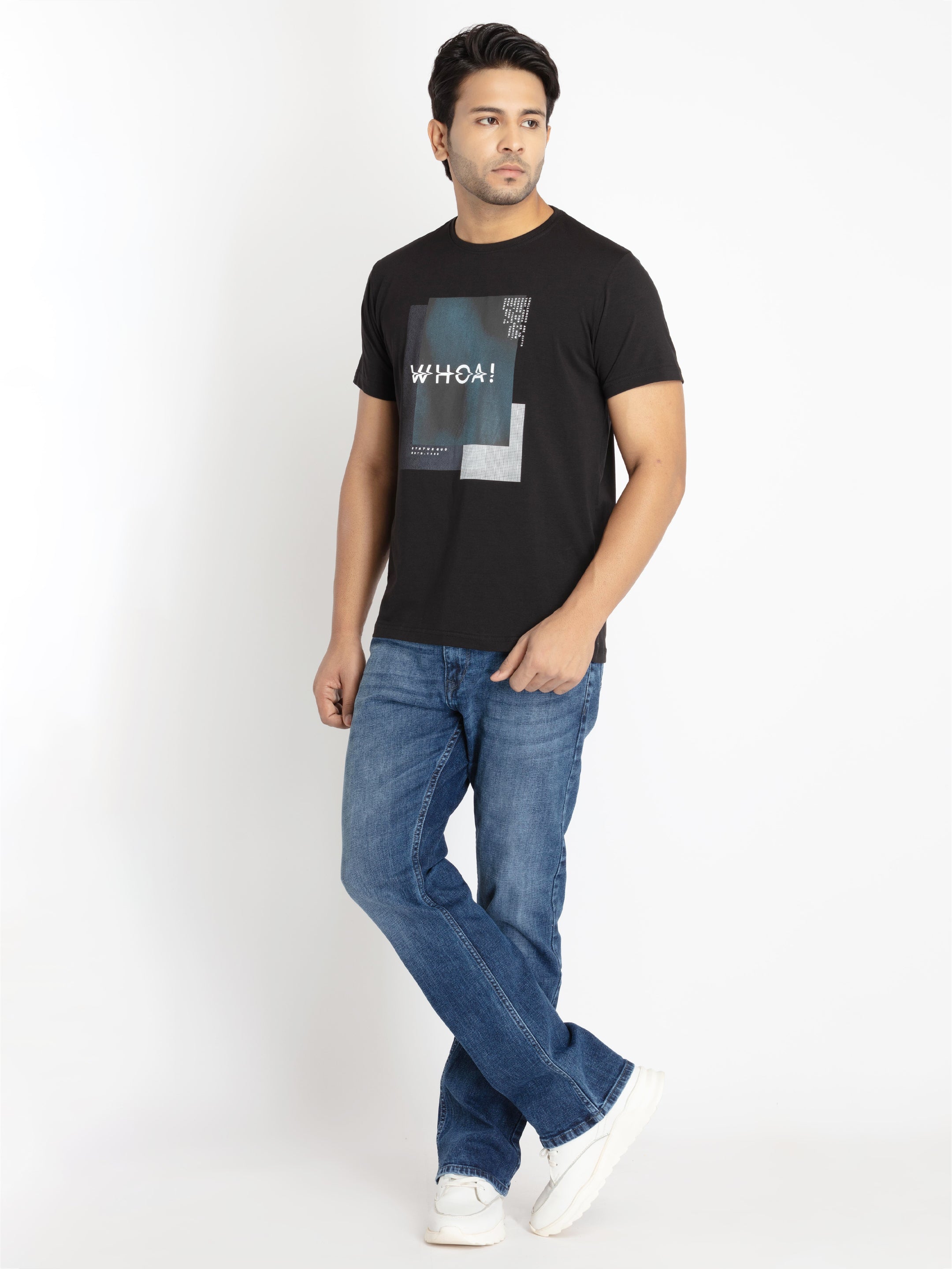 Mens Front Printed Round Neck T-shirt