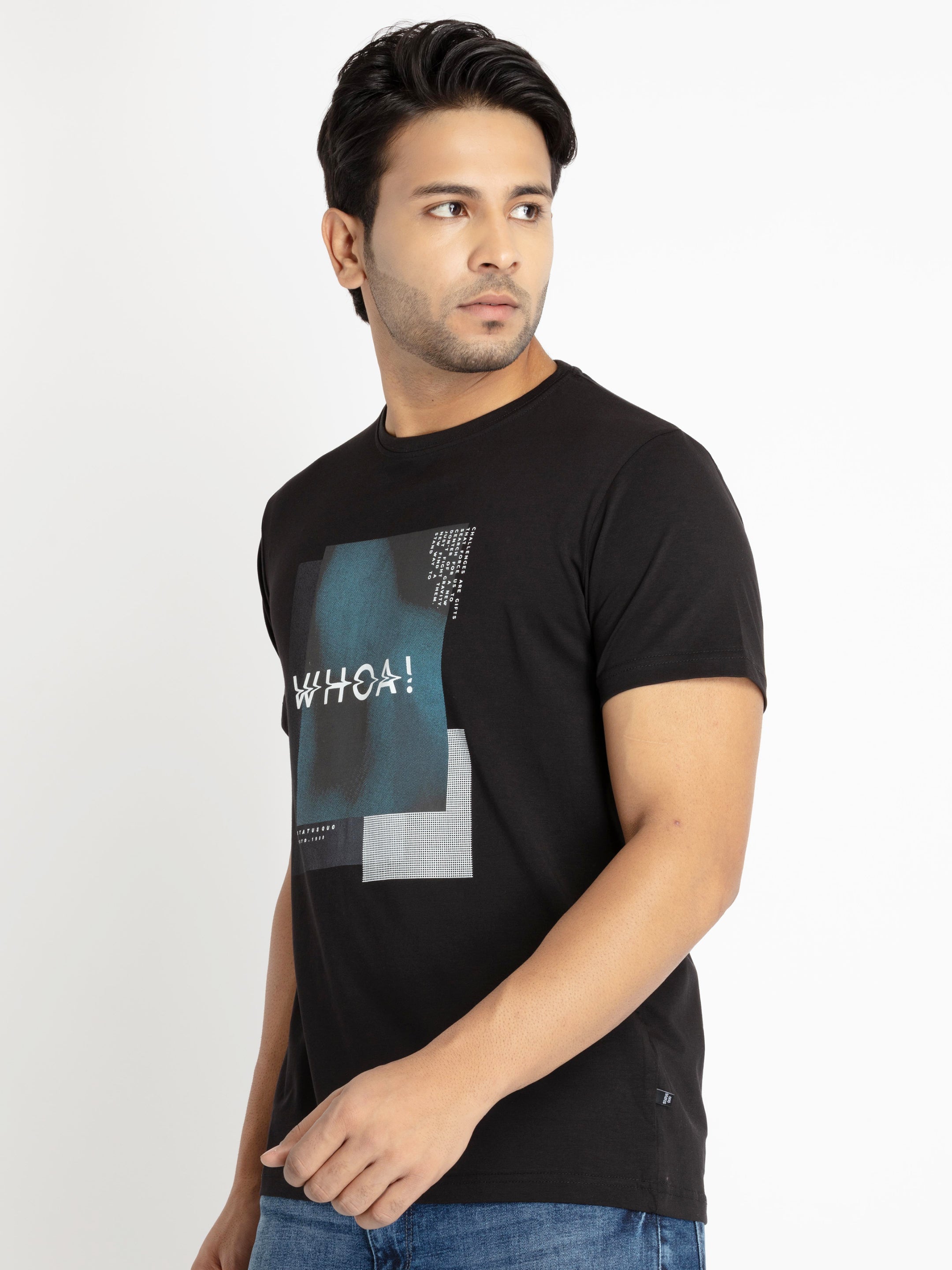 Mens Front Printed Round Neck T-shirt