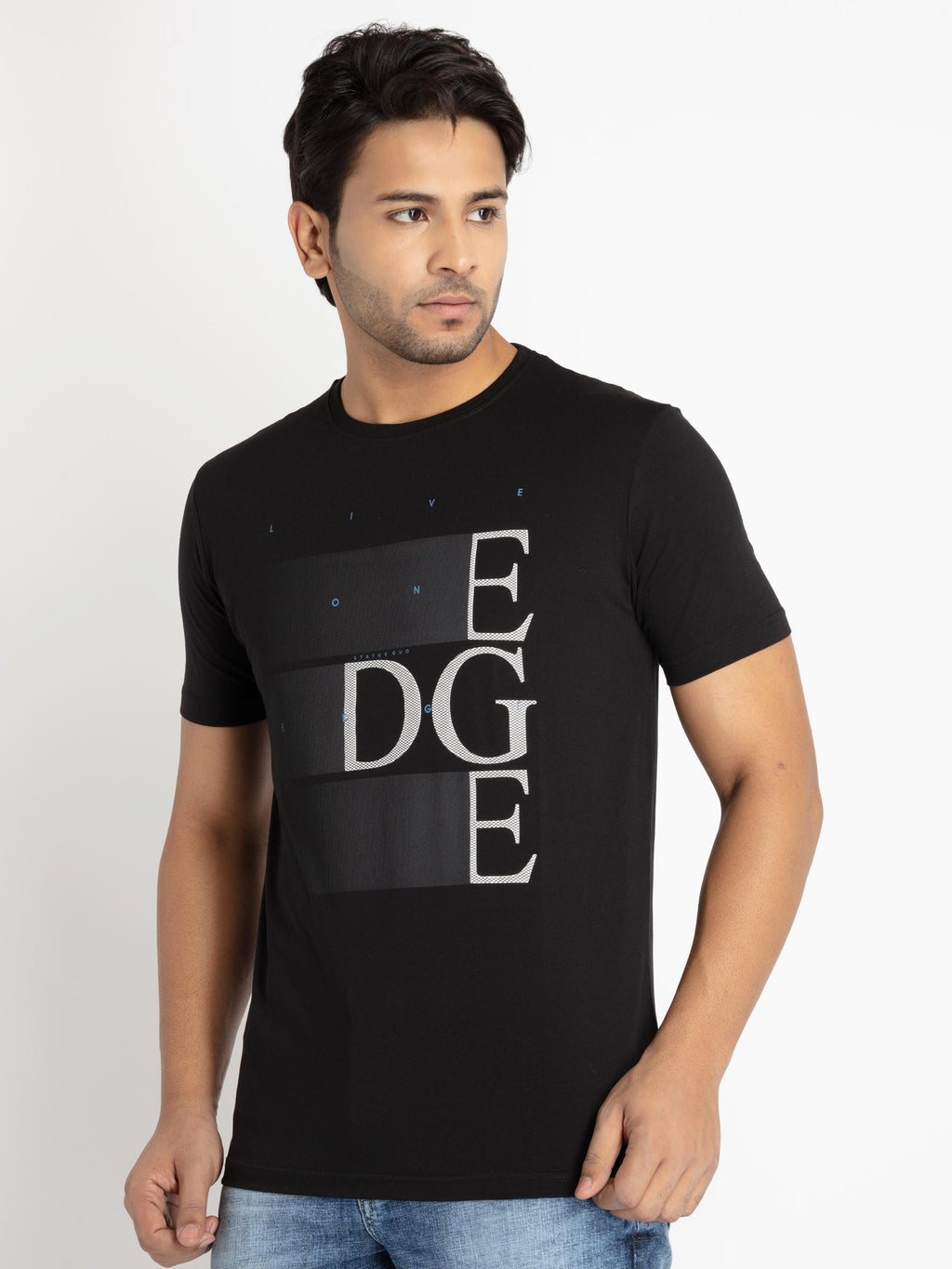 Mens Front Printed Round Neck T-shirt