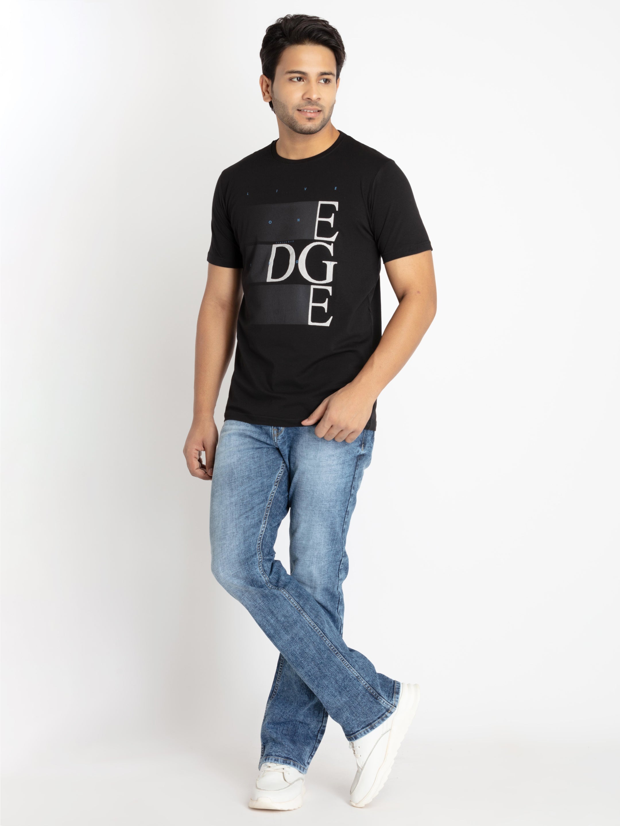 Mens Front Printed Round Neck T-shirt
