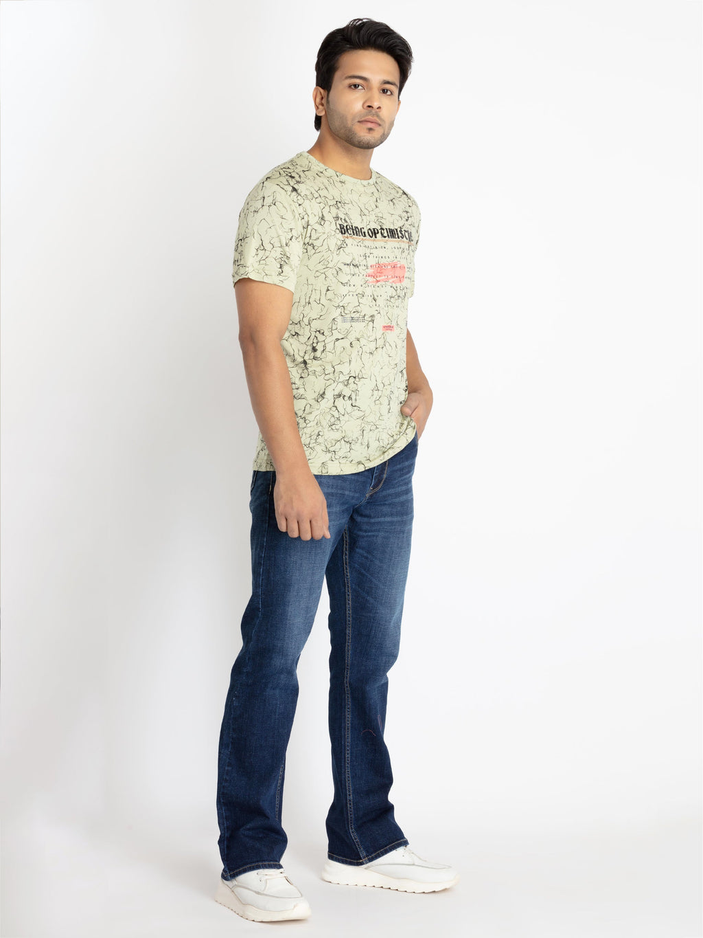 Mens Front Printed Round Neck T-shirt