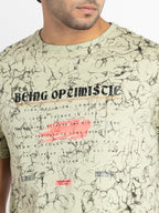 Mens Front Printed Round Neck T-shirt
