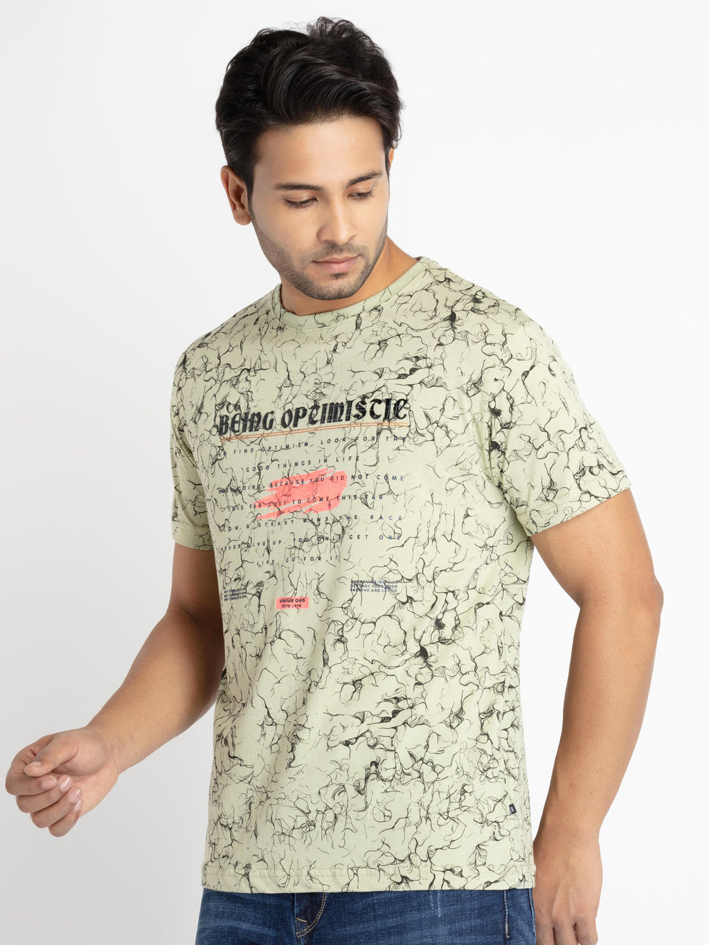 Mens Front Printed Round Neck T-shirt