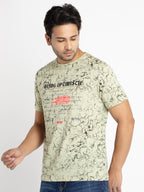 Mens Front Printed Round Neck T-shirt