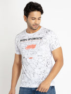 Mens Front Printed Round Neck T-shirt