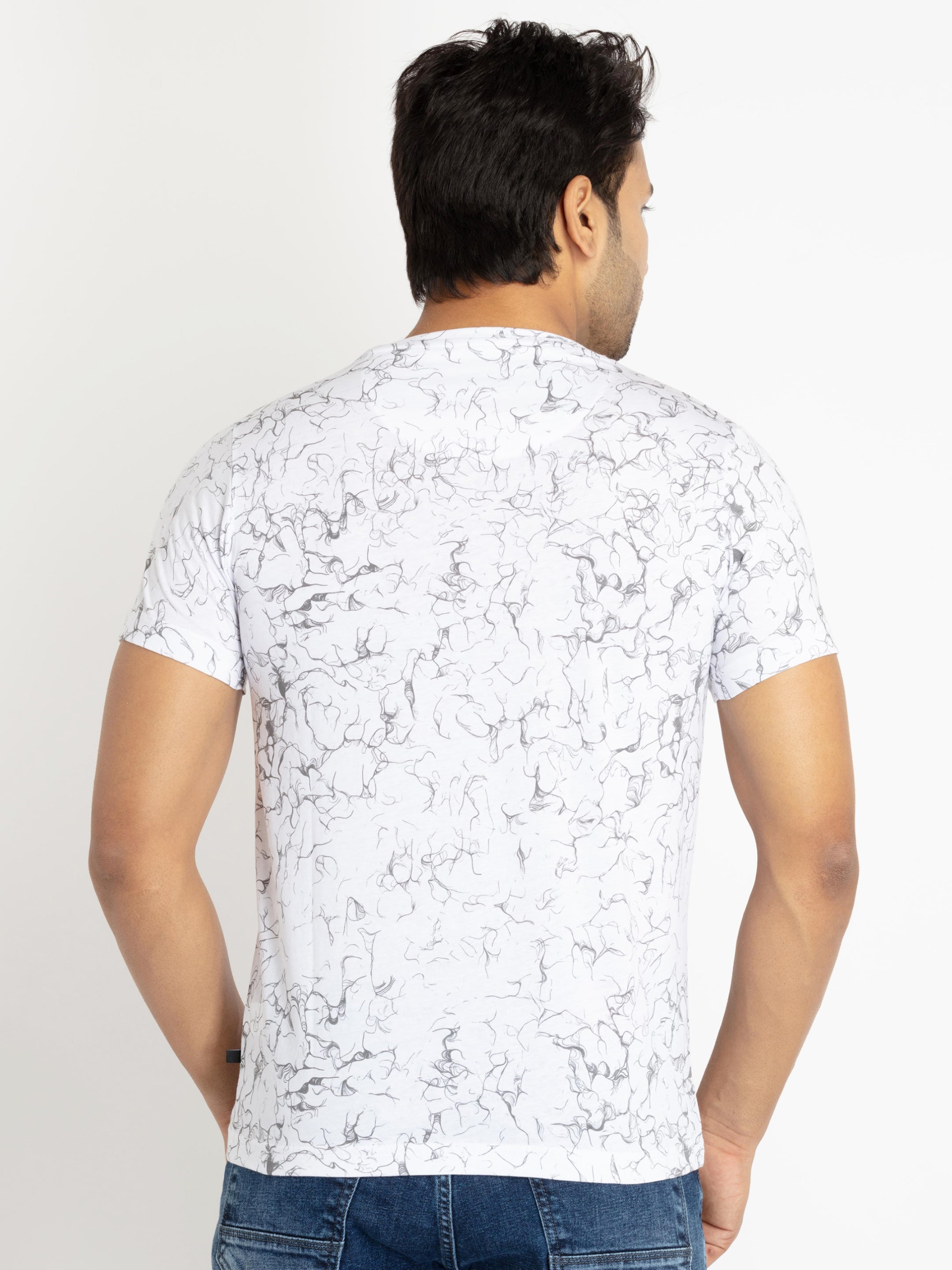 Mens Front Printed Round Neck T-shirt