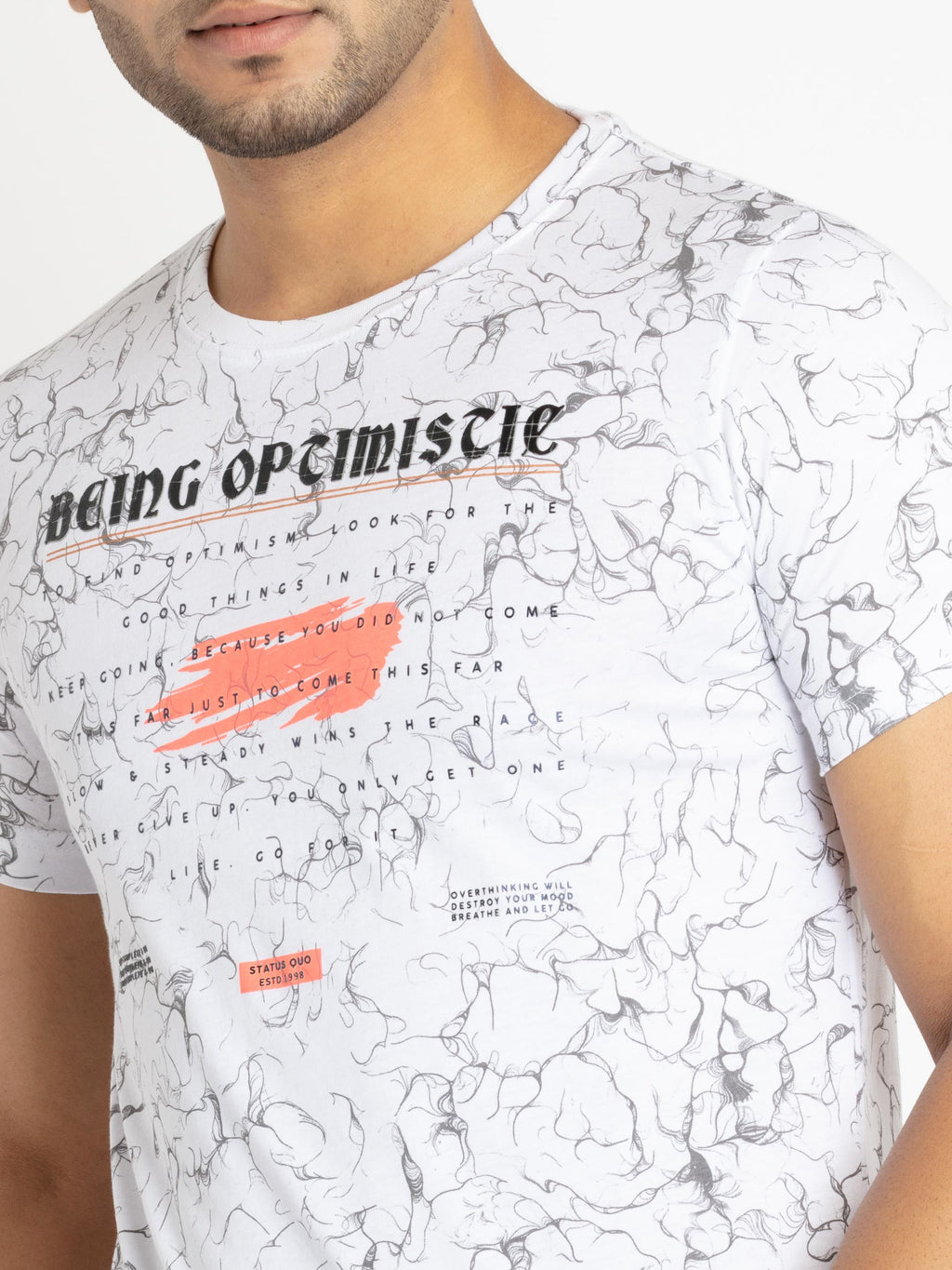 Mens Front Printed Round Neck T-shirt