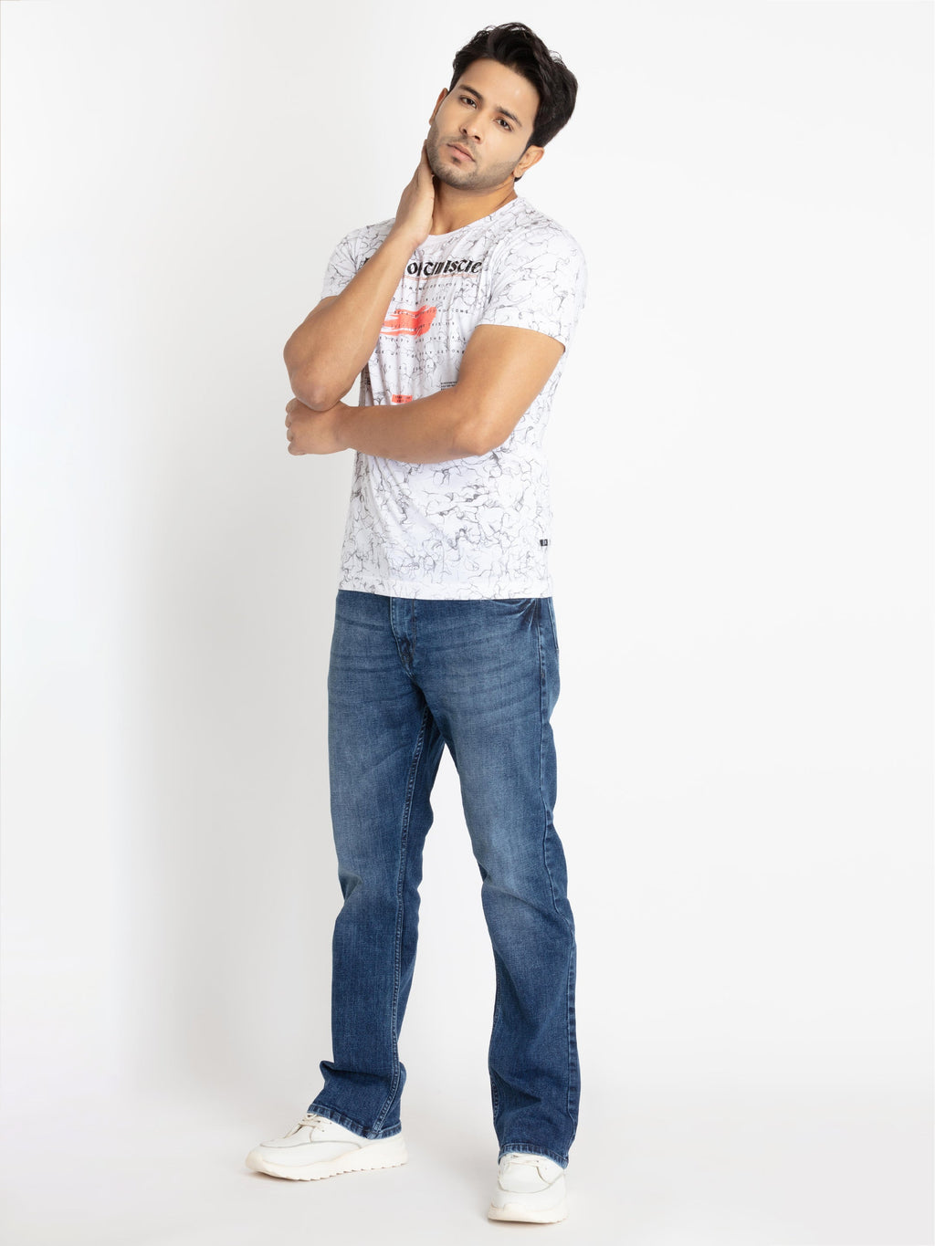 Mens Front Printed Round Neck T-shirt
