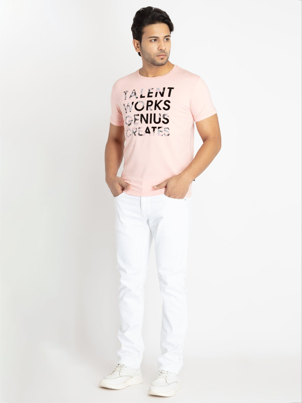 Mens Front Printed Round Neck T-shirt