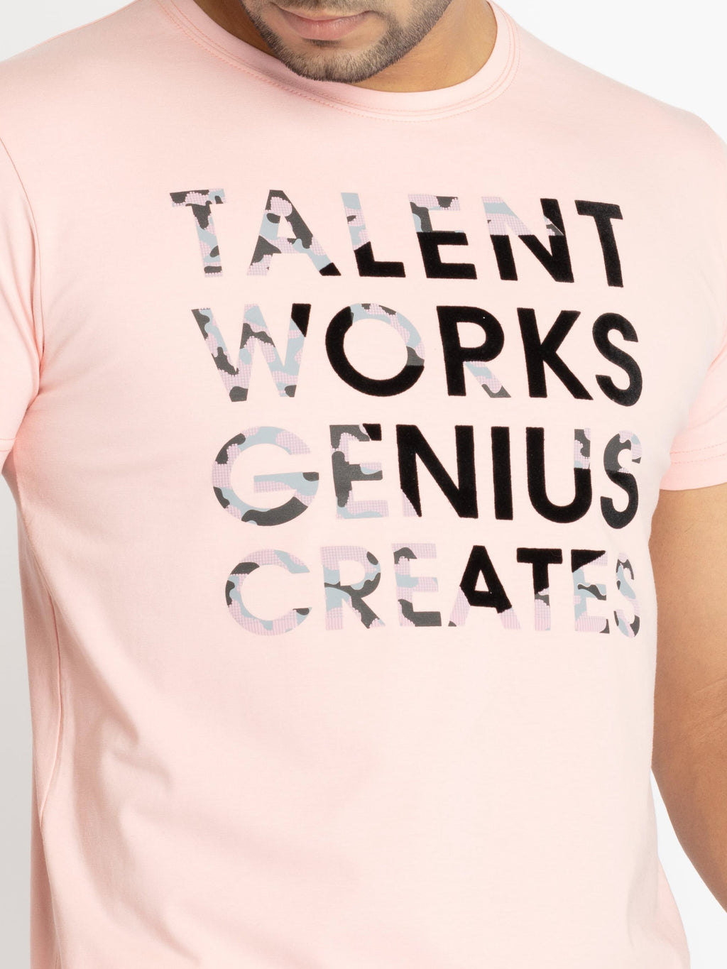 Mens Front Printed Round Neck T-shirt