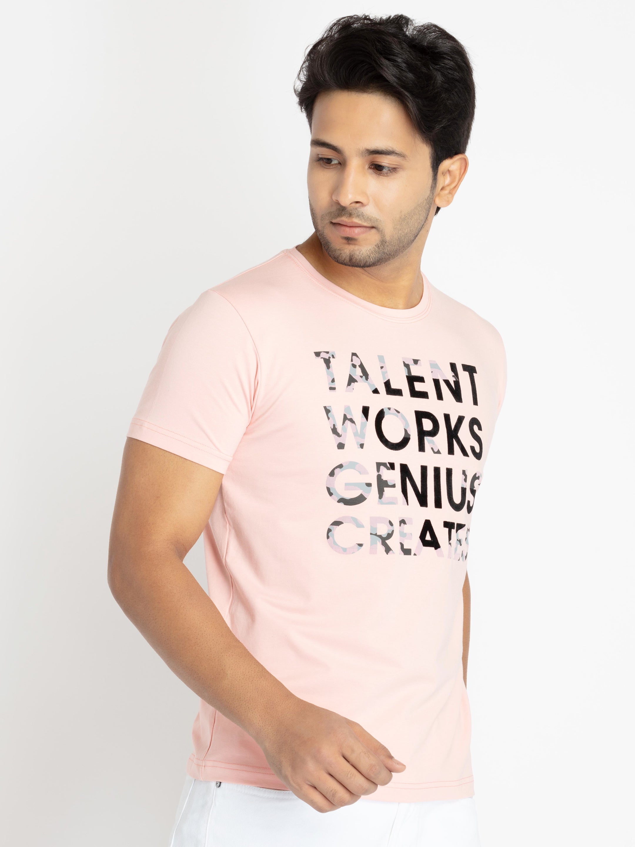 Mens Front Printed Round Neck T-shirt