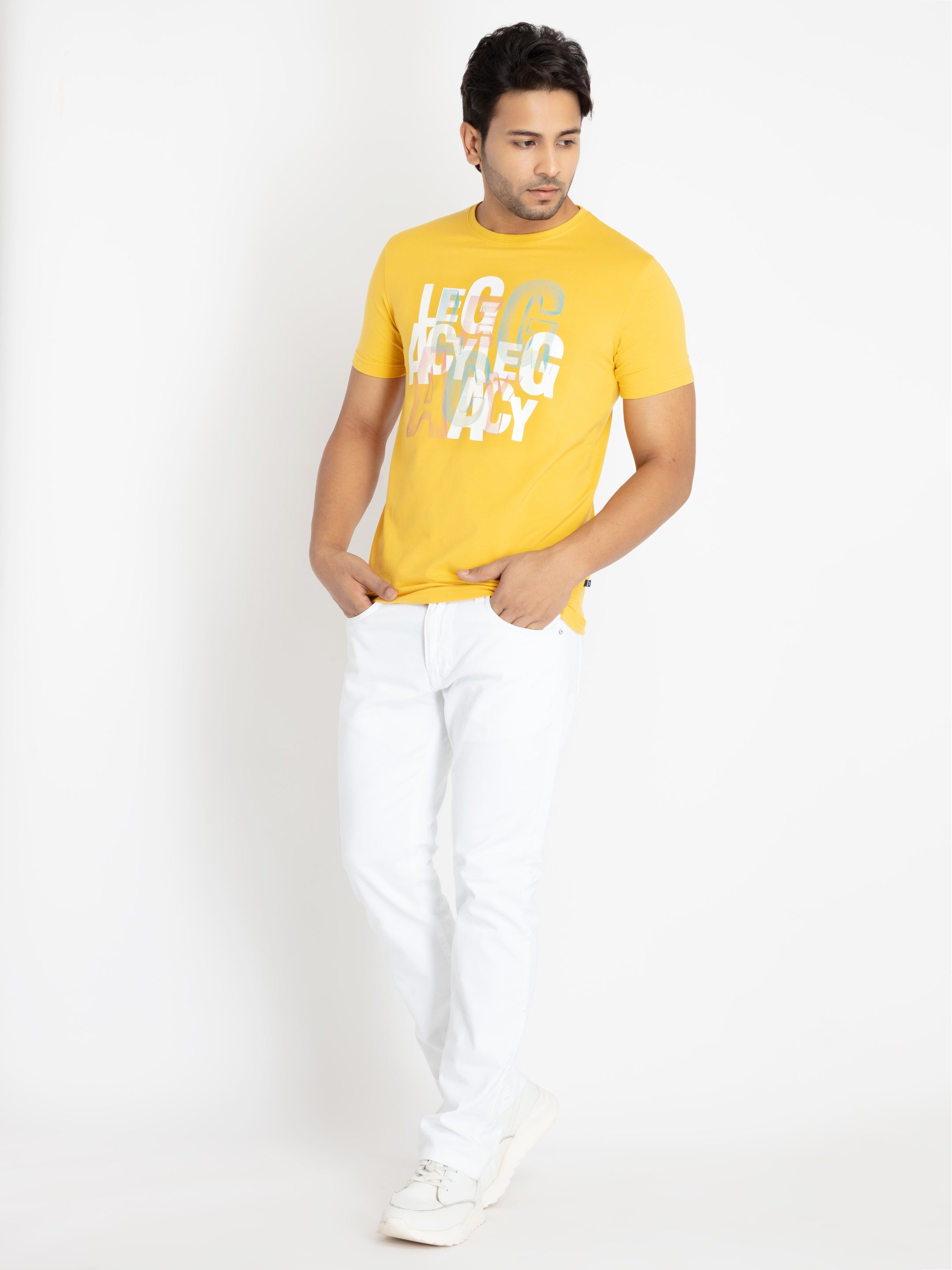 Mens Front Printed Round Neck T-shirt