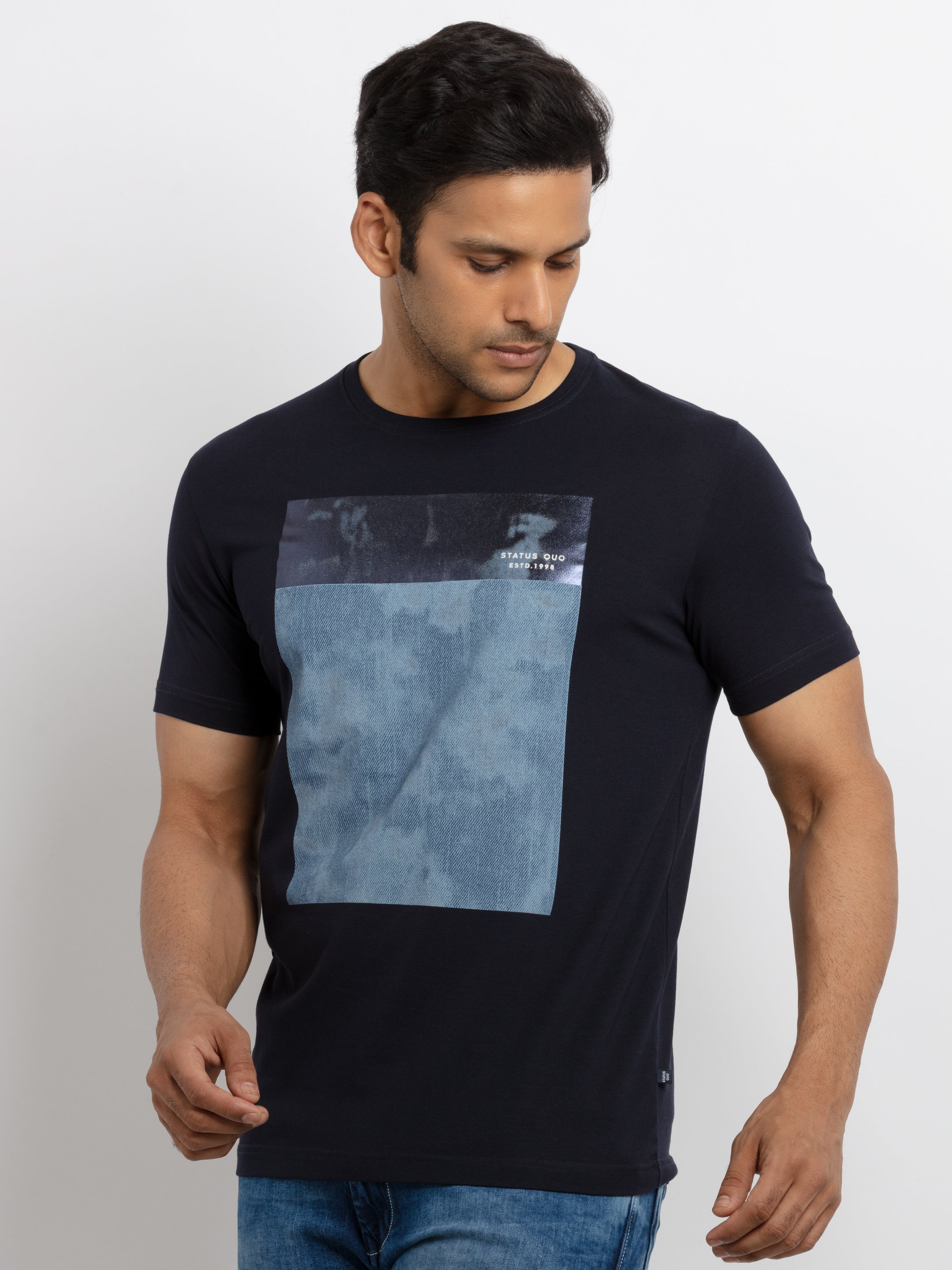 Mens Printed  Round Neck T-shirt