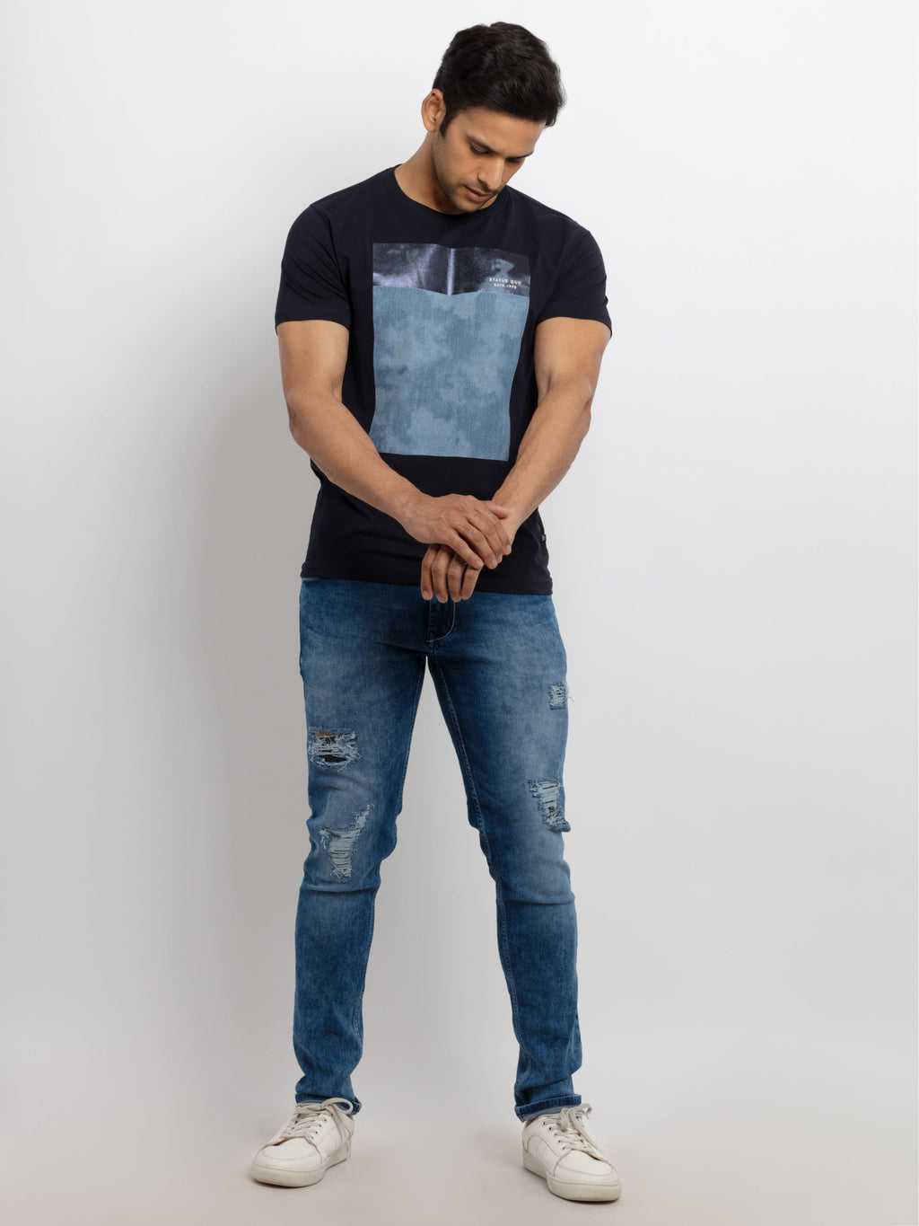 Mens Printed  Round Neck T-shirt