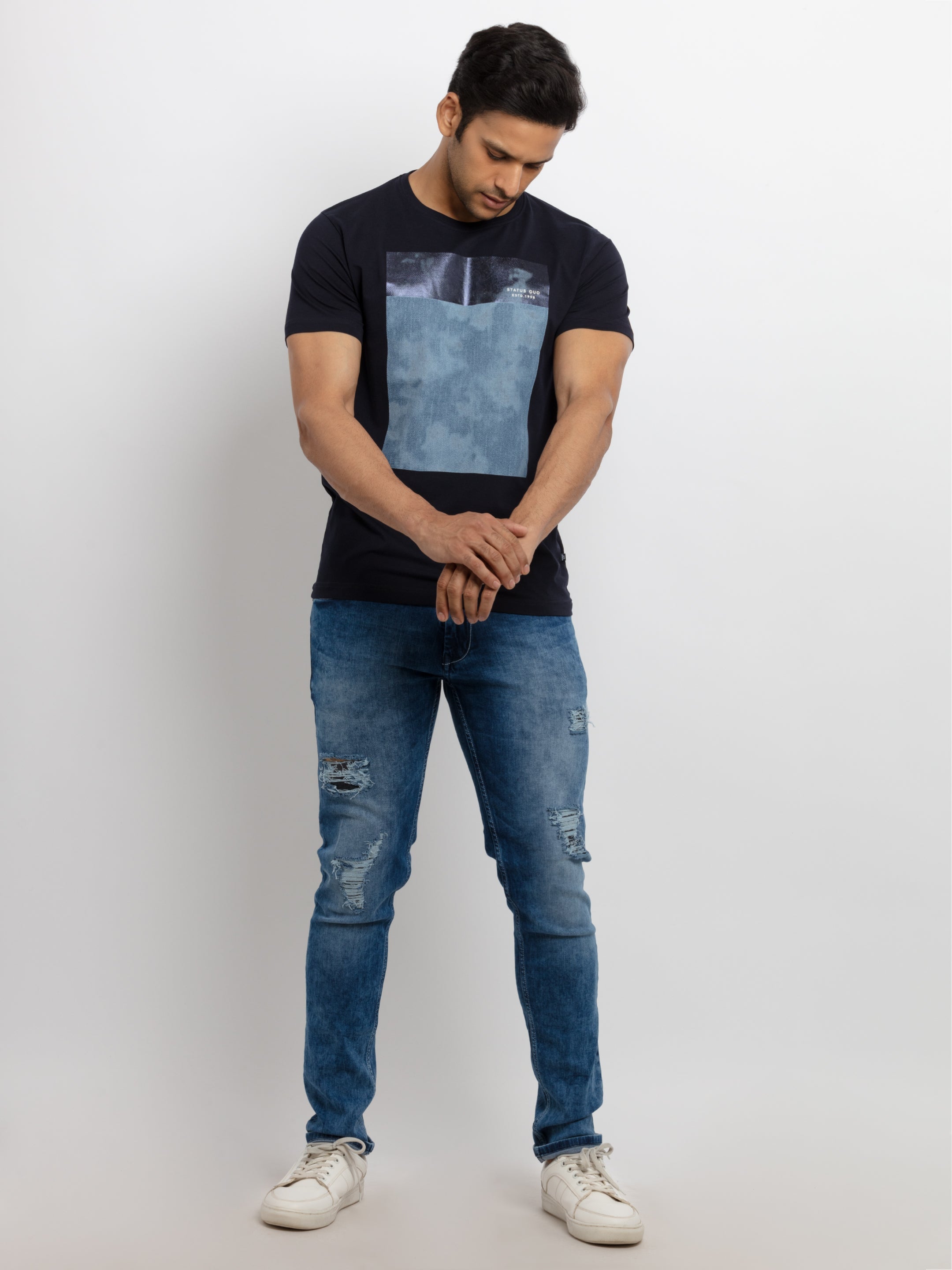 Mens Printed  Round Neck T-shirt
