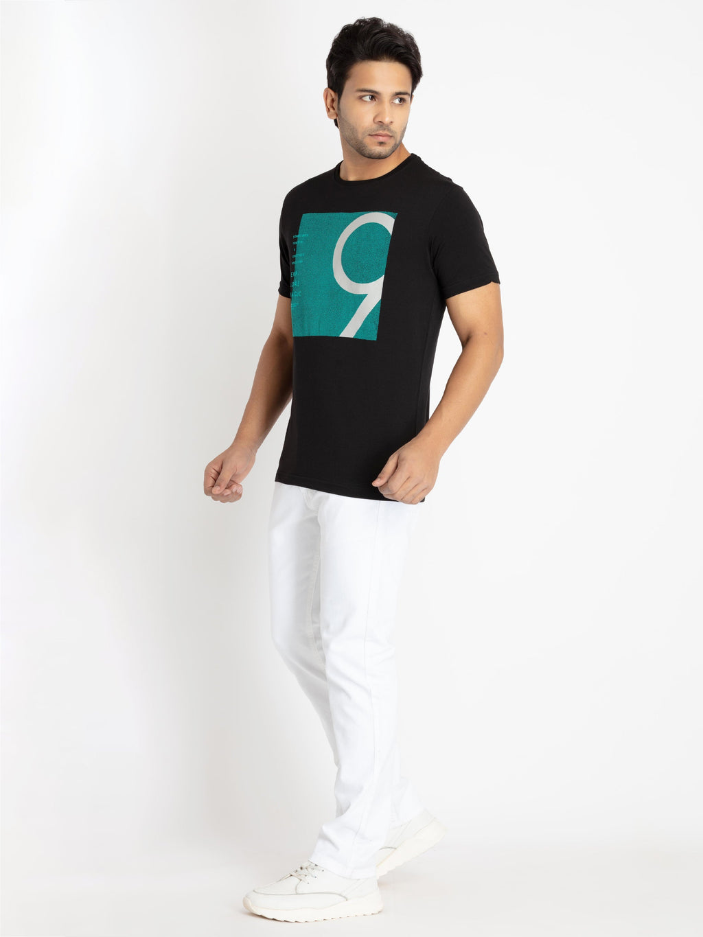 Mens Front Printed Round Neck T-shirt