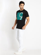 Mens Front Printed Round Neck T-shirt