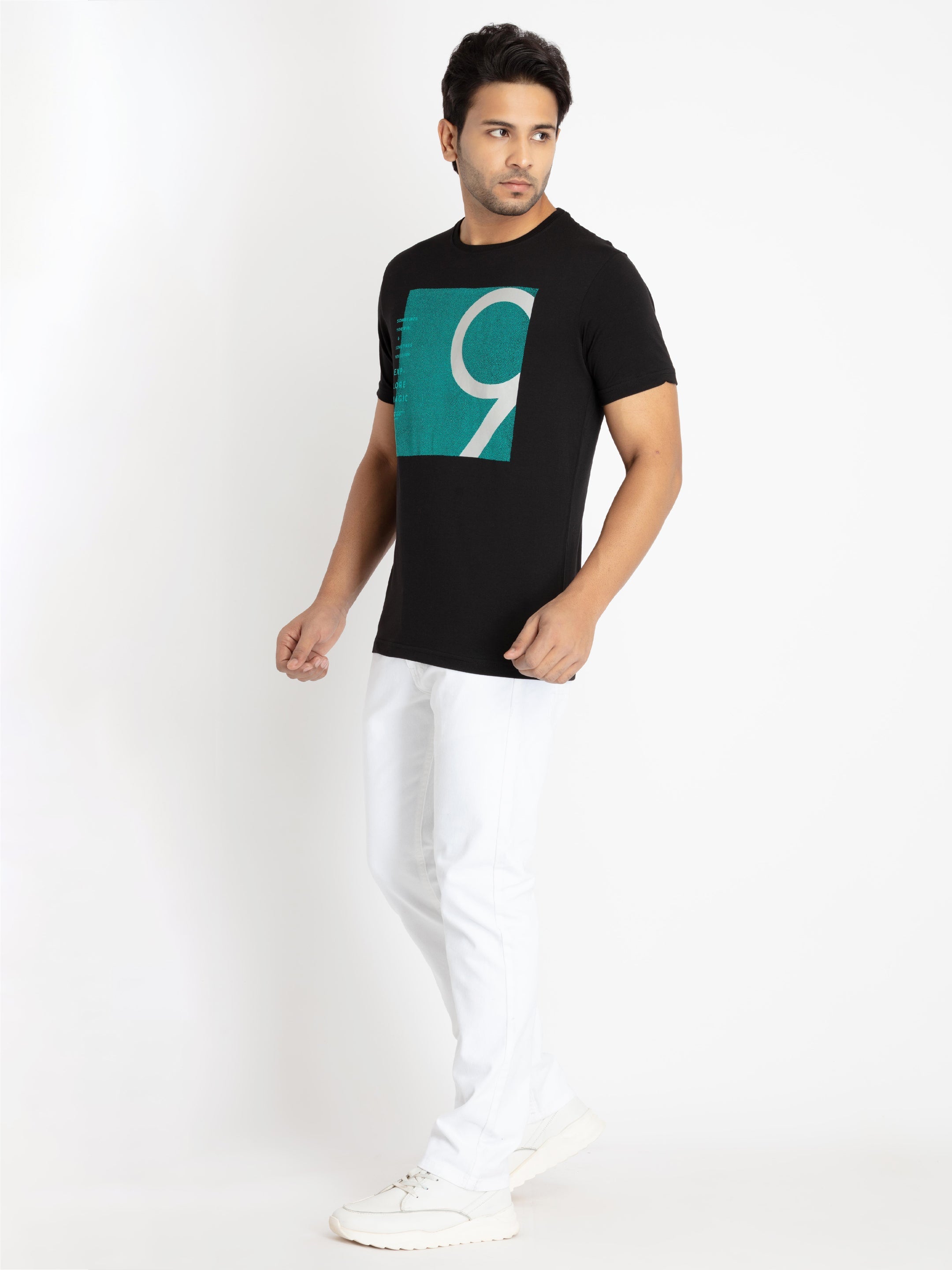 Mens Front Printed Round Neck T-shirt