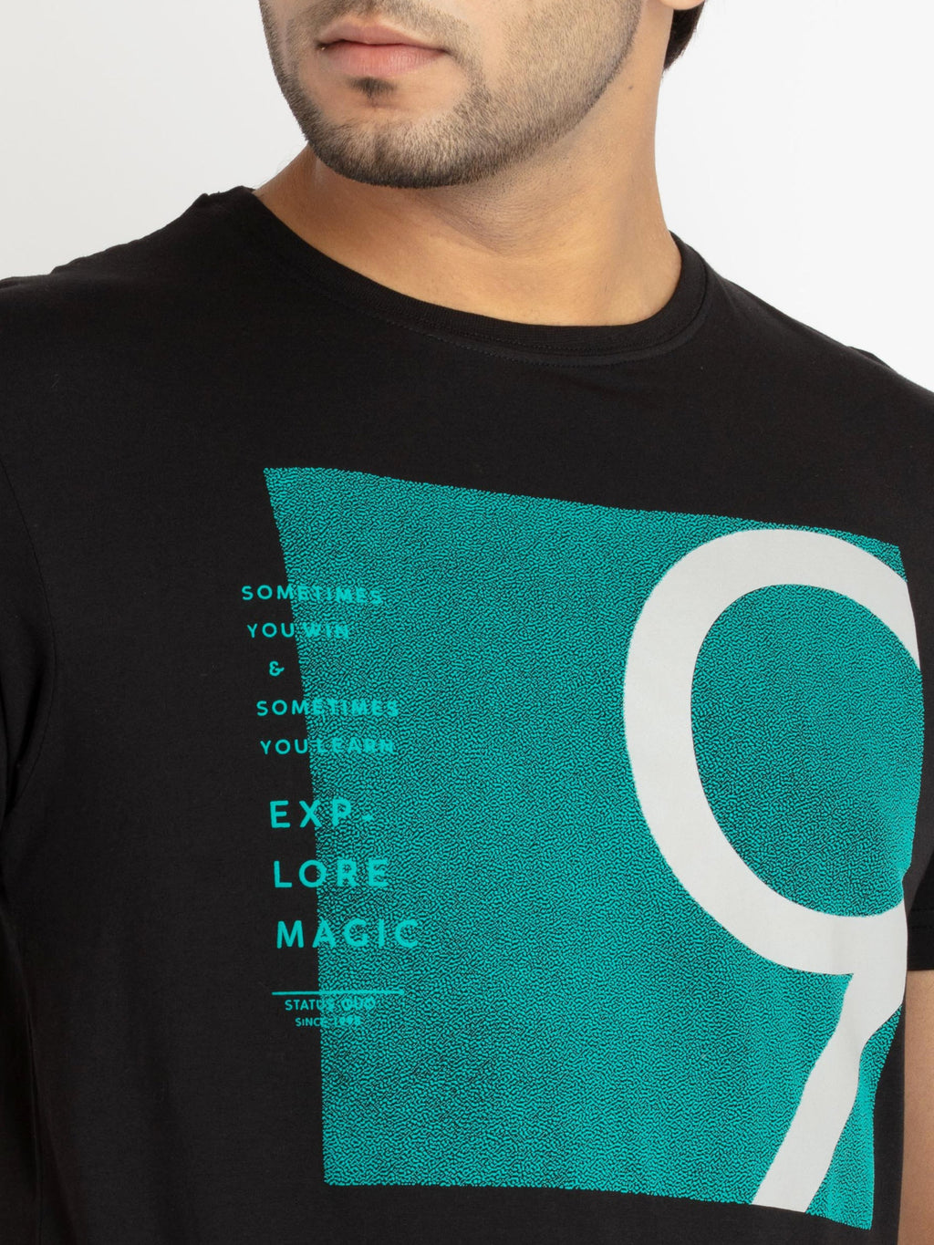 Mens Front Printed Round Neck T-shirt