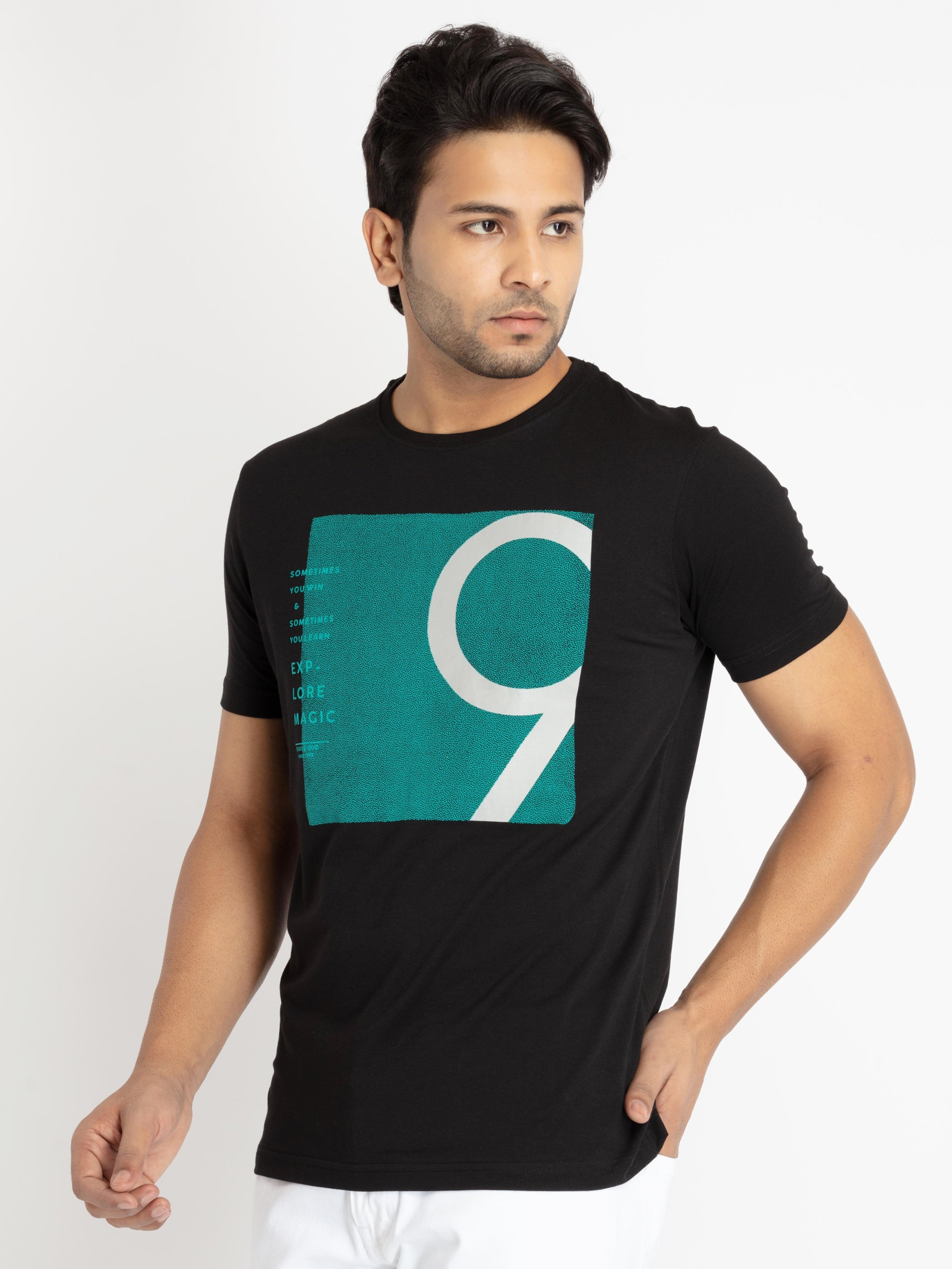 Mens Front Printed Round Neck T-shirt
