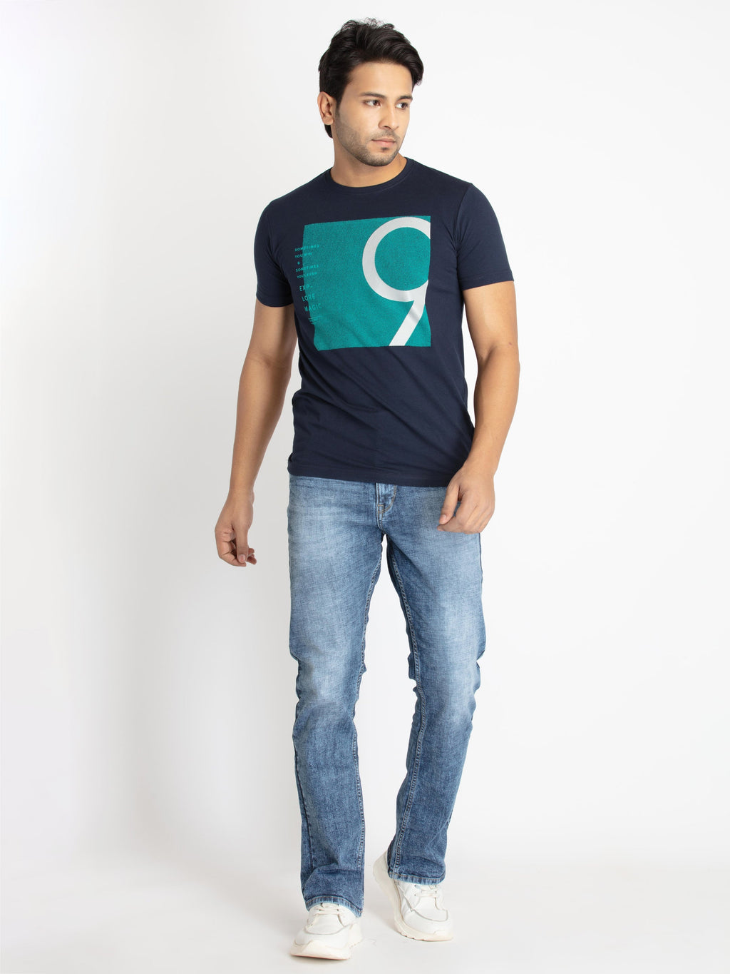 Mens Front Printed Round Neck T-shirt