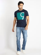 Mens Front Printed Round Neck T-shirt