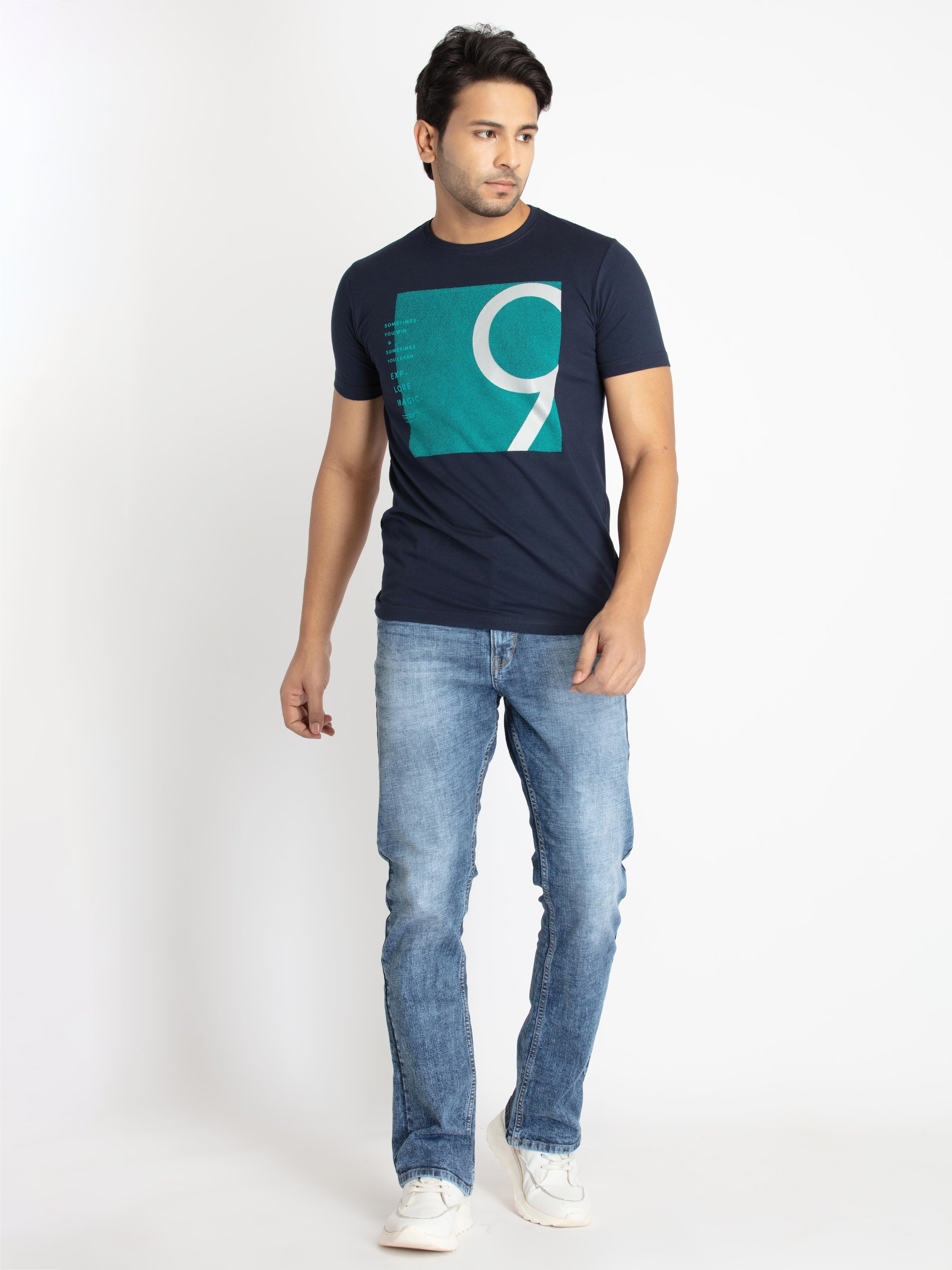 Mens Front Printed Round Neck T-shirt