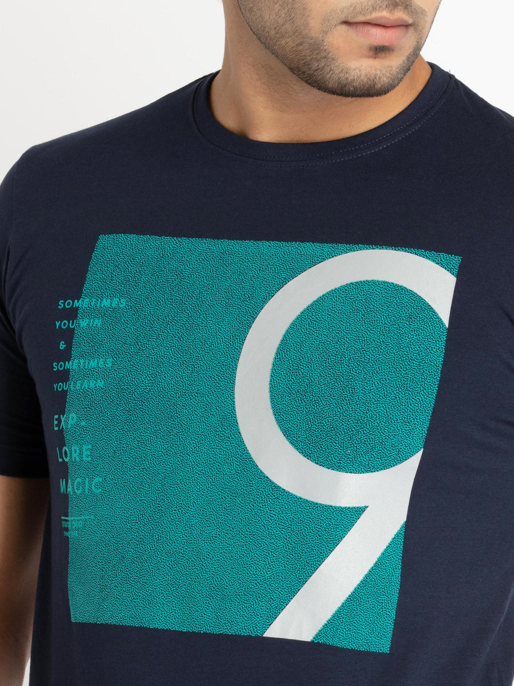 Mens Front Printed Round Neck T-shirt