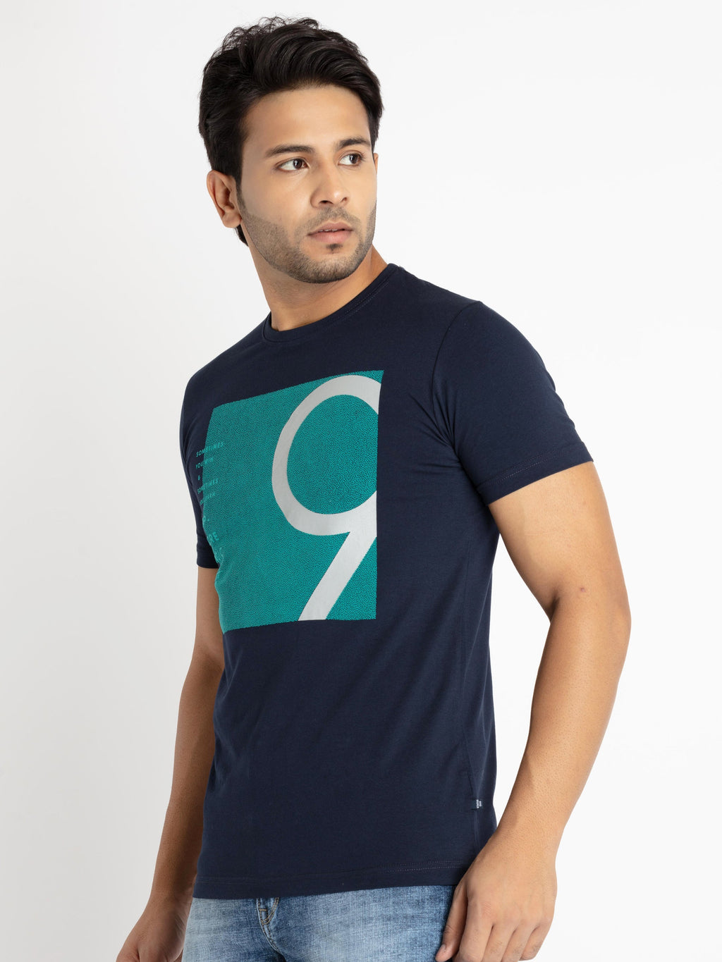 Mens Front Printed Round Neck T-shirt