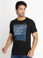 Mens Front Printed Round Neck T-shirt