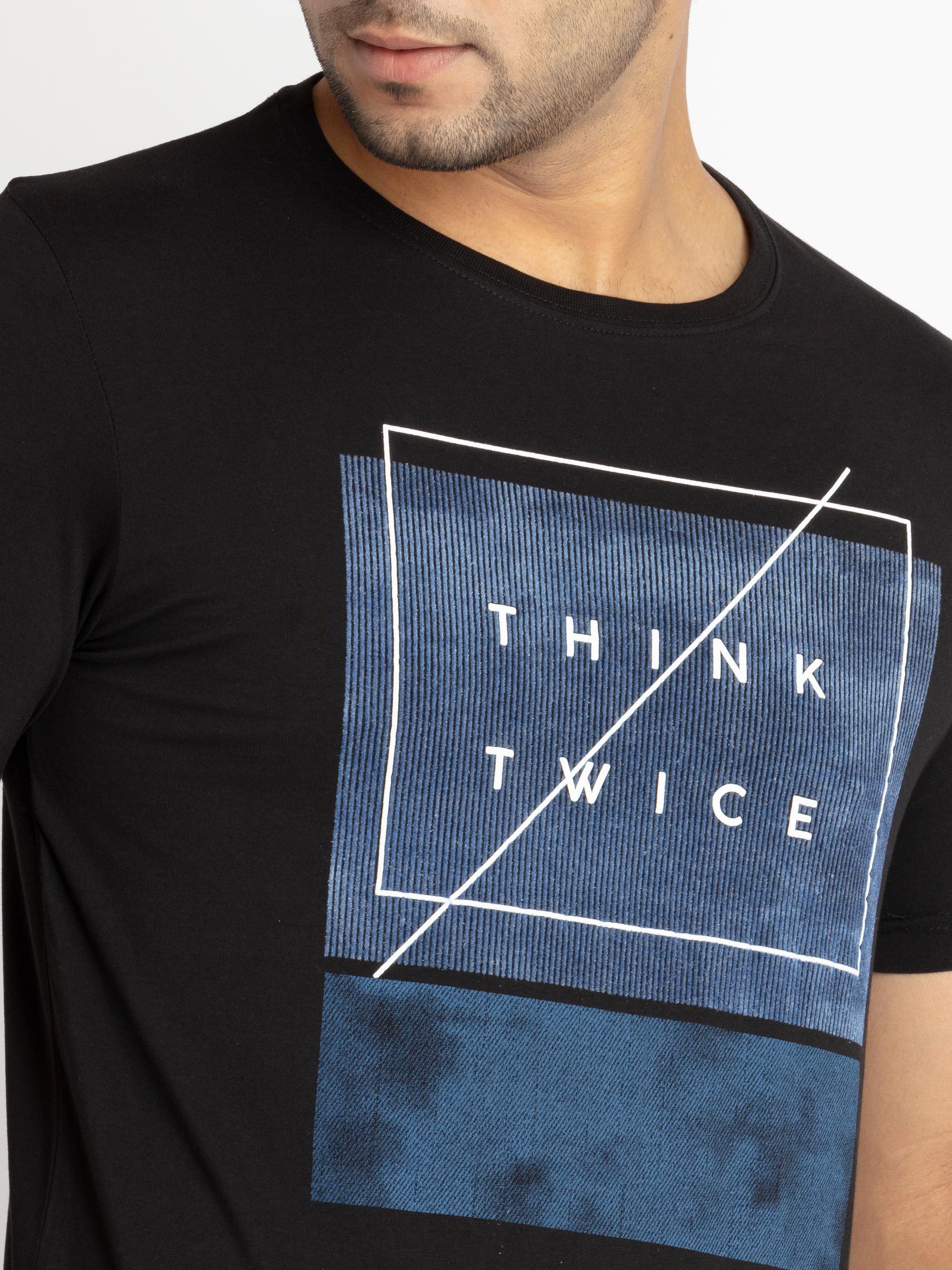 Mens Front Printed Round Neck T-shirt
