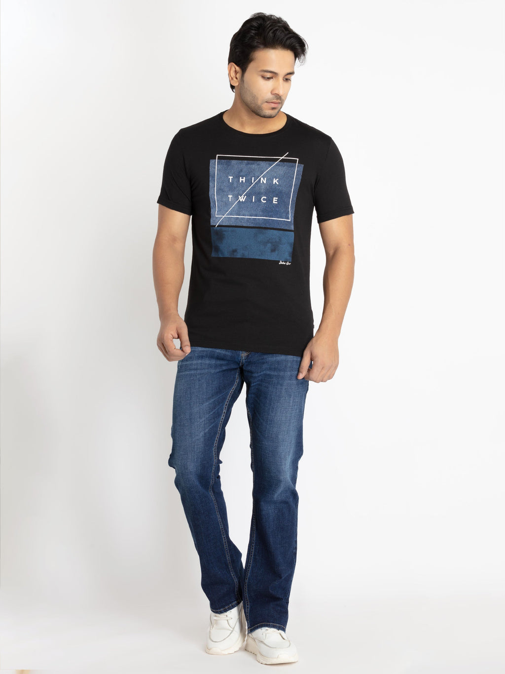 Mens Front Printed Round Neck T-shirt