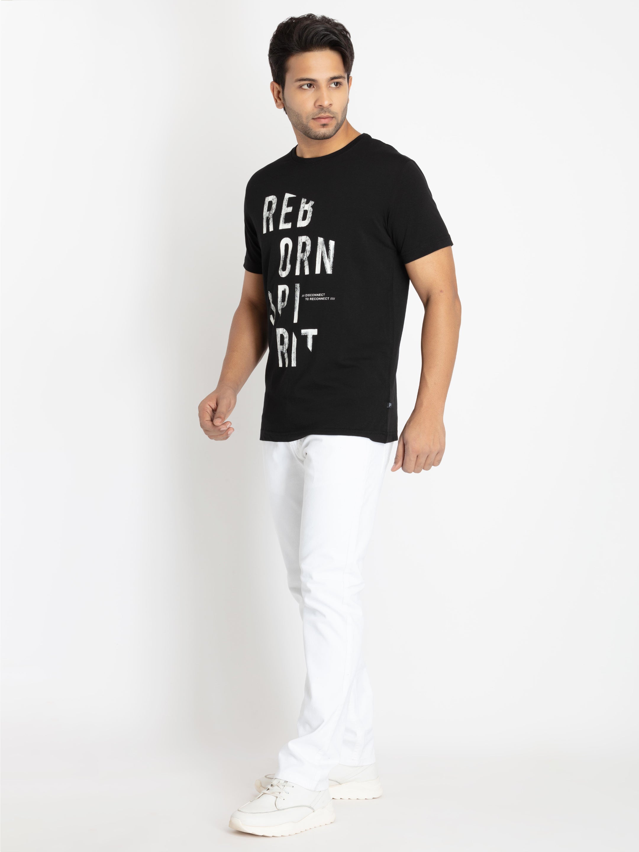 Mens Front Printed Round Neck T-shirt