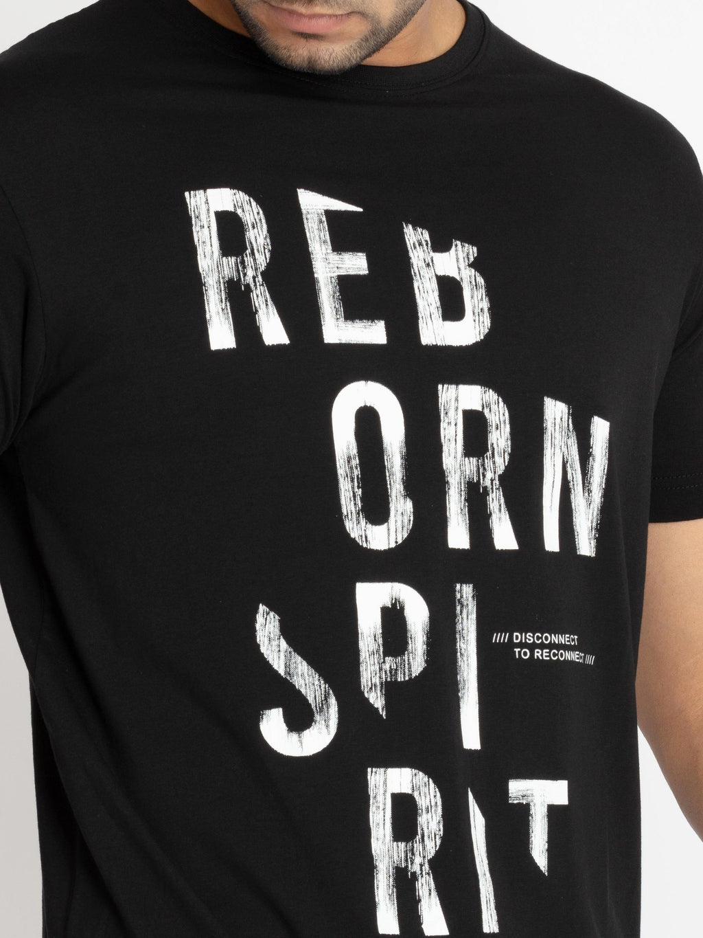 Mens Front Printed Round Neck T-shirt