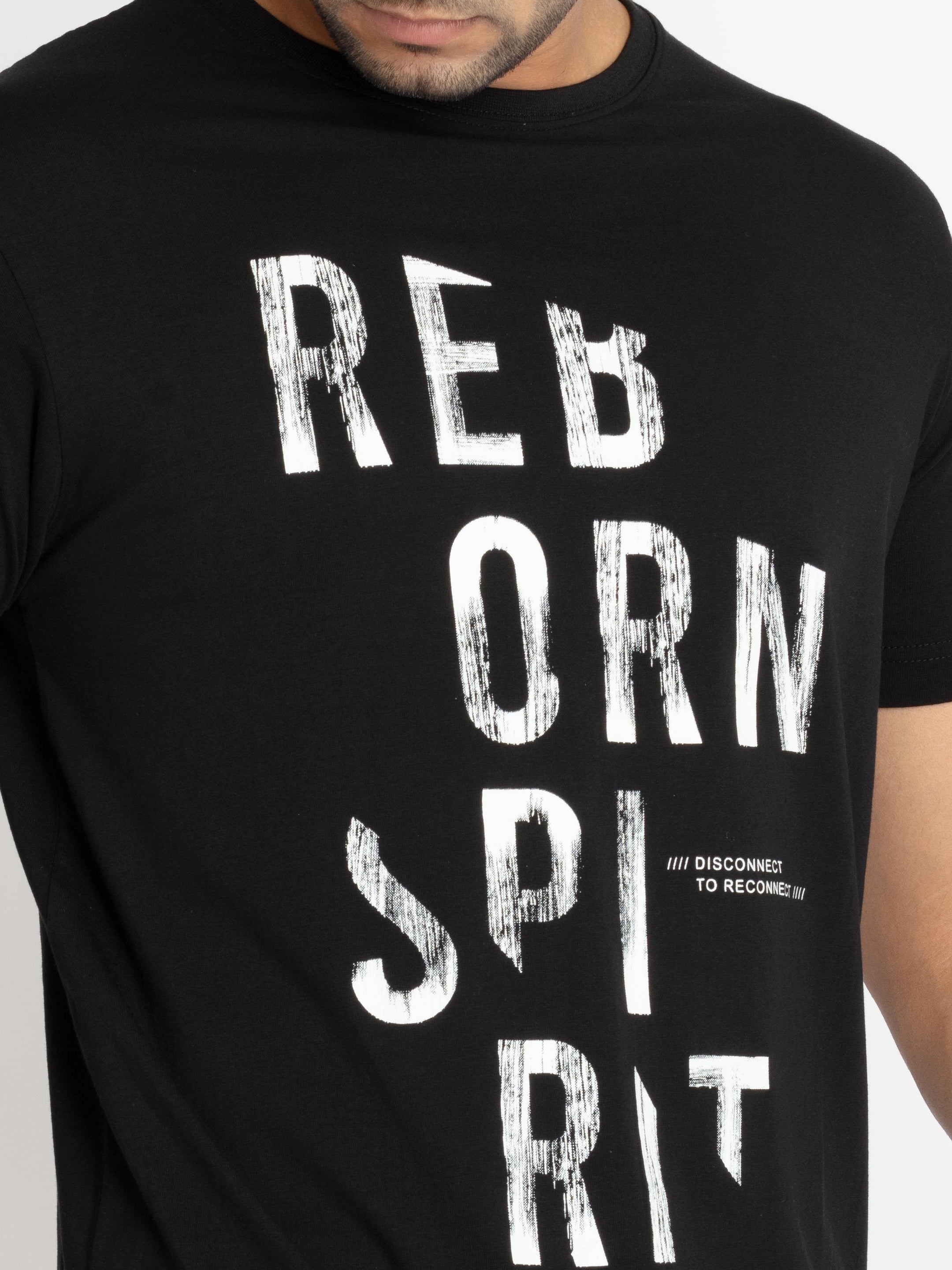Mens Front Printed Round Neck T-shirt