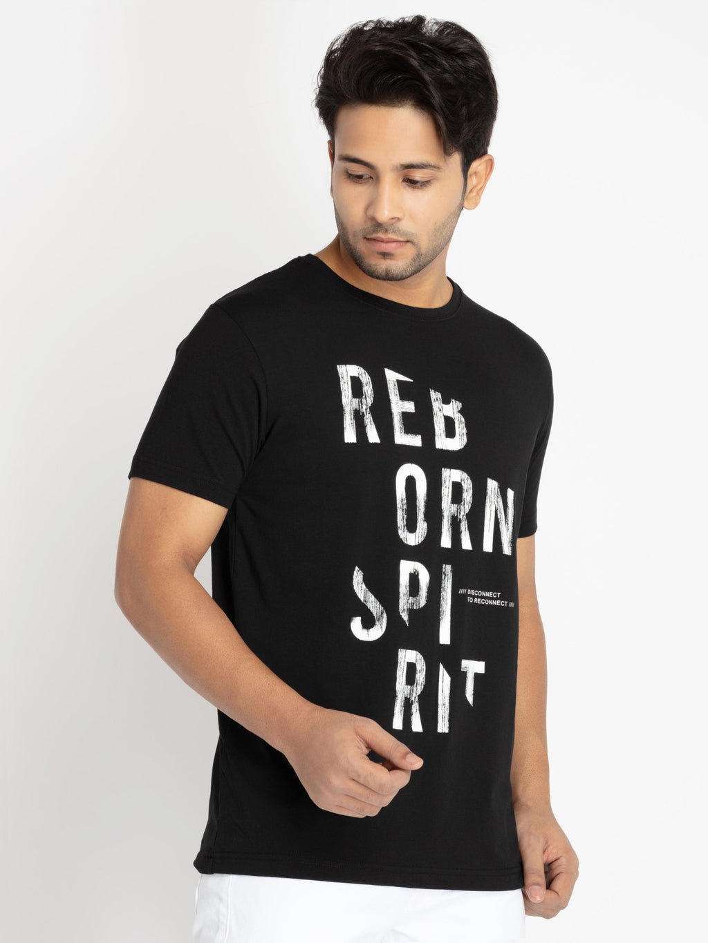 Mens Front Printed Round Neck T-shirt