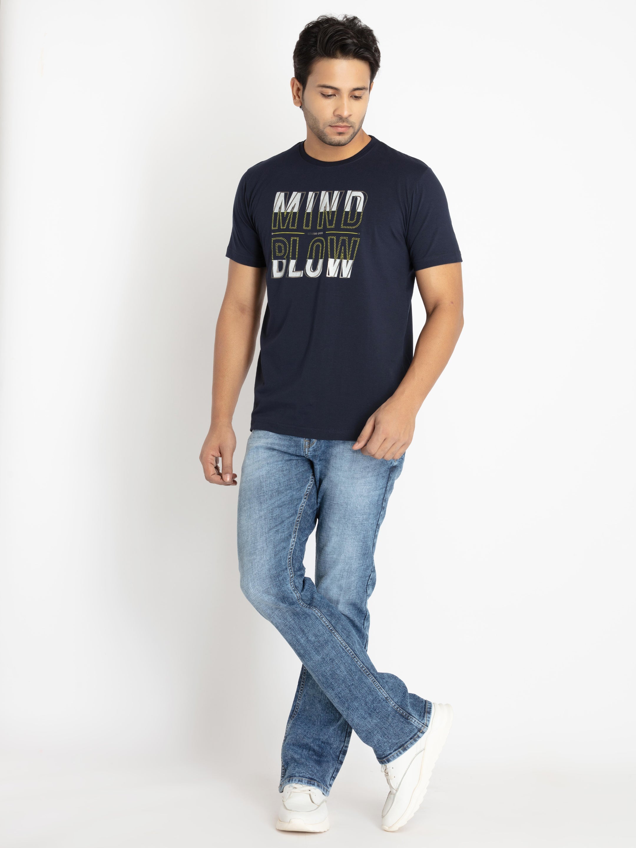 Mens Front Printed Round Neck T-shirt