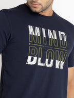 Mens Front Printed Round Neck T-shirt