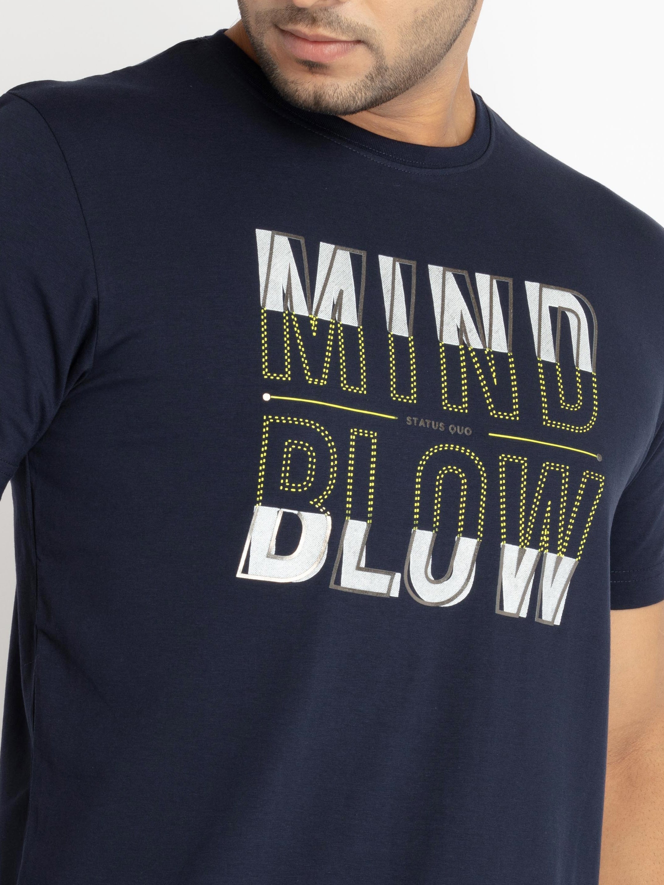 Mens Front Printed Round Neck T-shirt