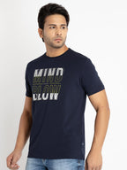 Mens Front Printed Round Neck T-shirt