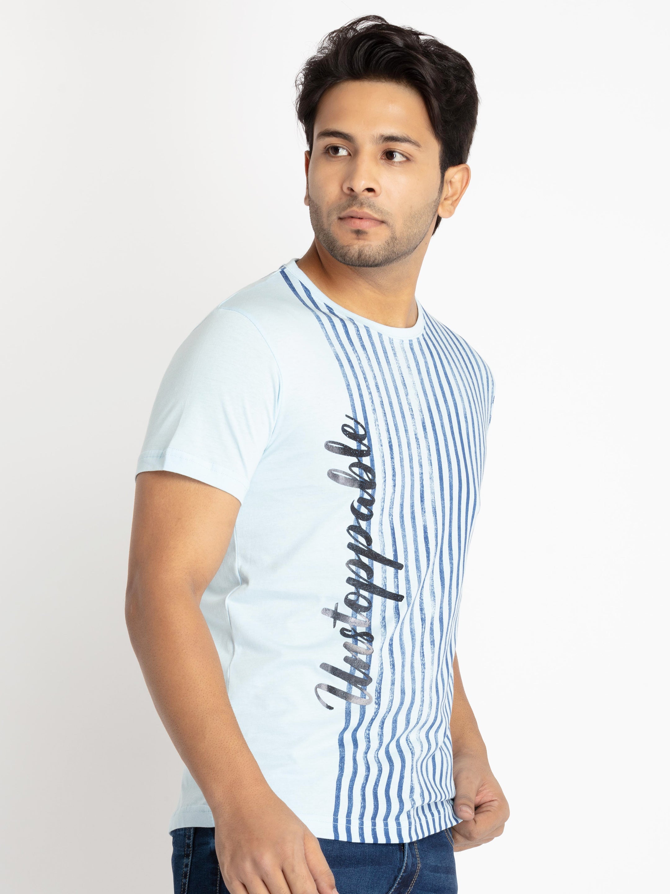 Mens Front Printed Round Neck T-shirt